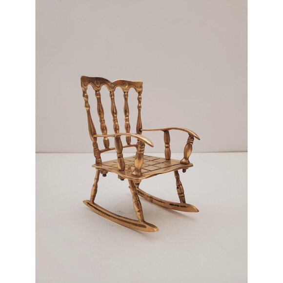 Decorative Vintage Brass Rocking Chair, Accent Piece, Doll Rocker - Decorative - Picture 6 of 10